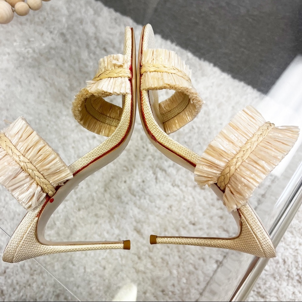 House of Harlow 1960 x REVOLVE Frayed Raffia High Heel in Cream Sandals Boho New - Picture 6 of 11